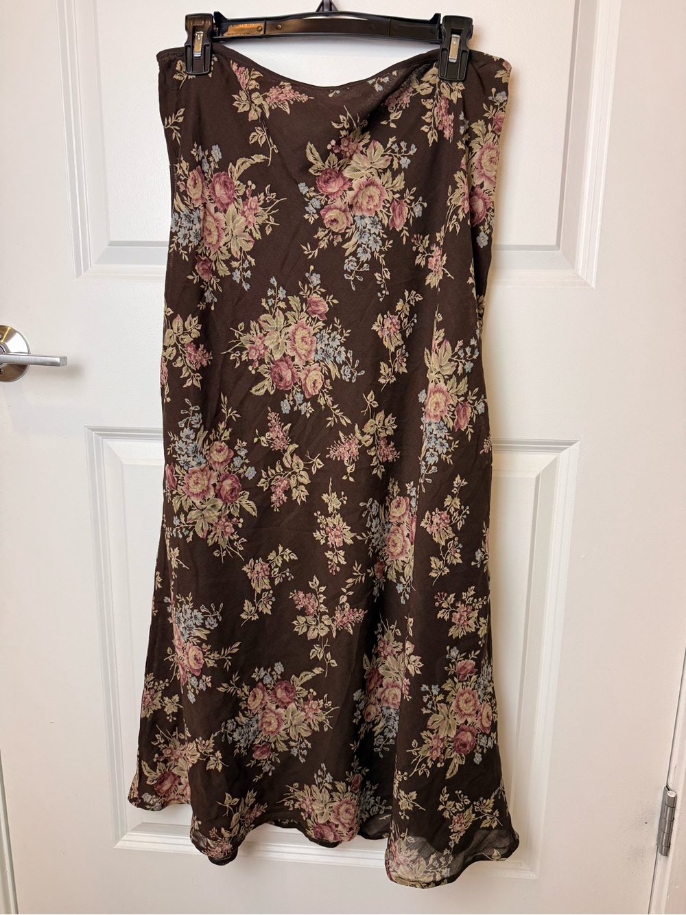 Vintage 90s Lauren Ralph Lauren 82% Wool Floral Midi Skirt Brown Lined 14 TEAR - Picture 4 of 13